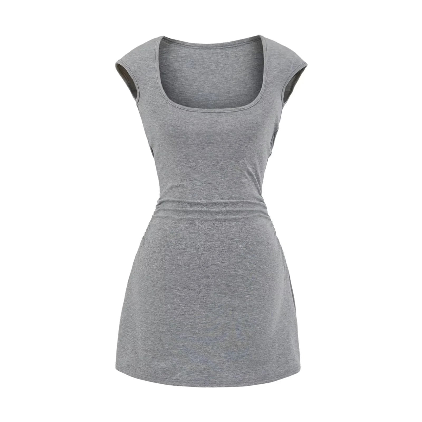 U-neck slim fit short sleeved dress