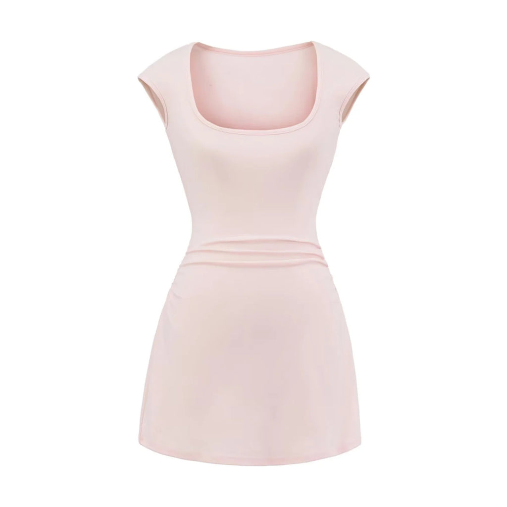 U-neck slim fit short sleeved dress