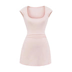 U-neck slim fit short sleeved dress