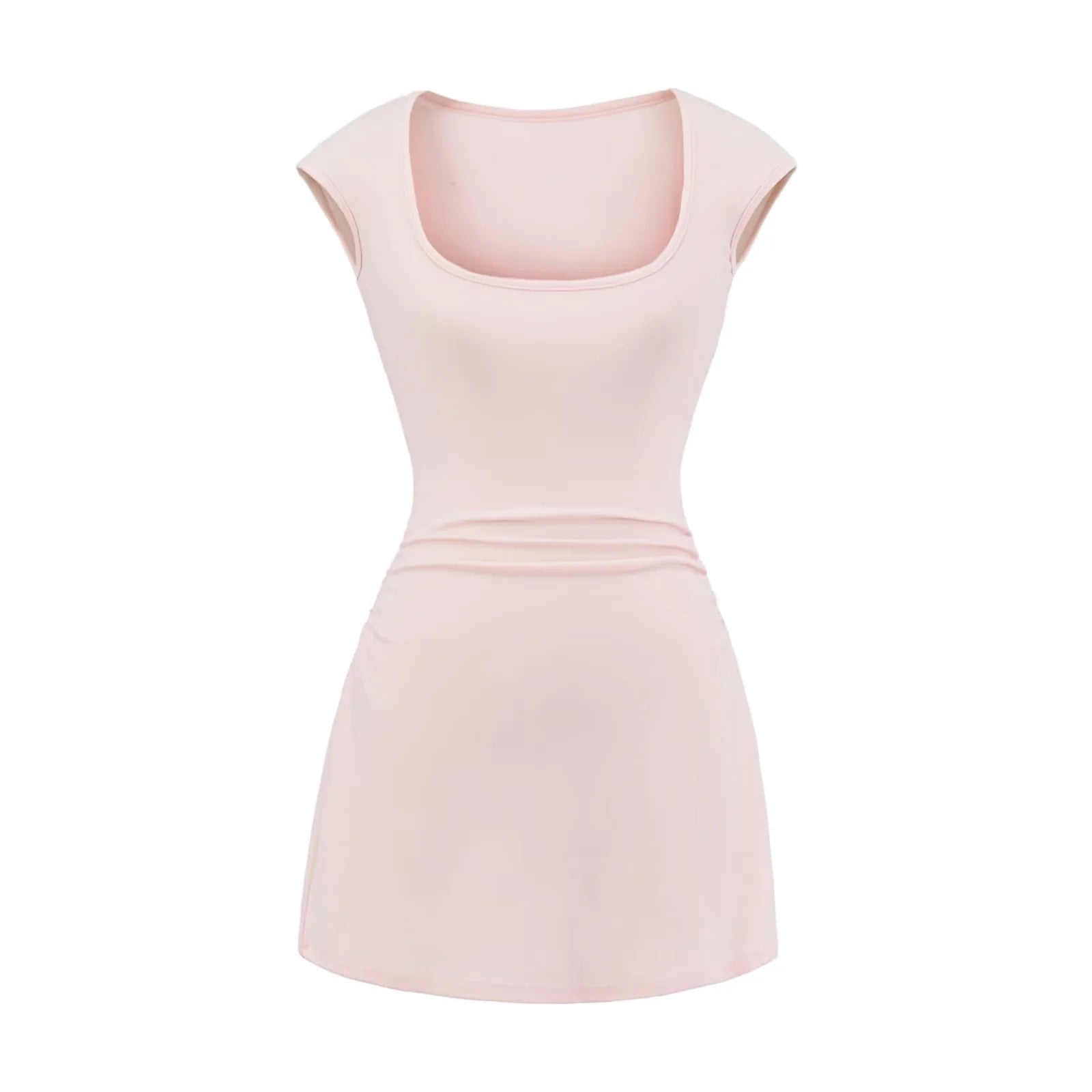 U-neck slim fit short sleeved dress