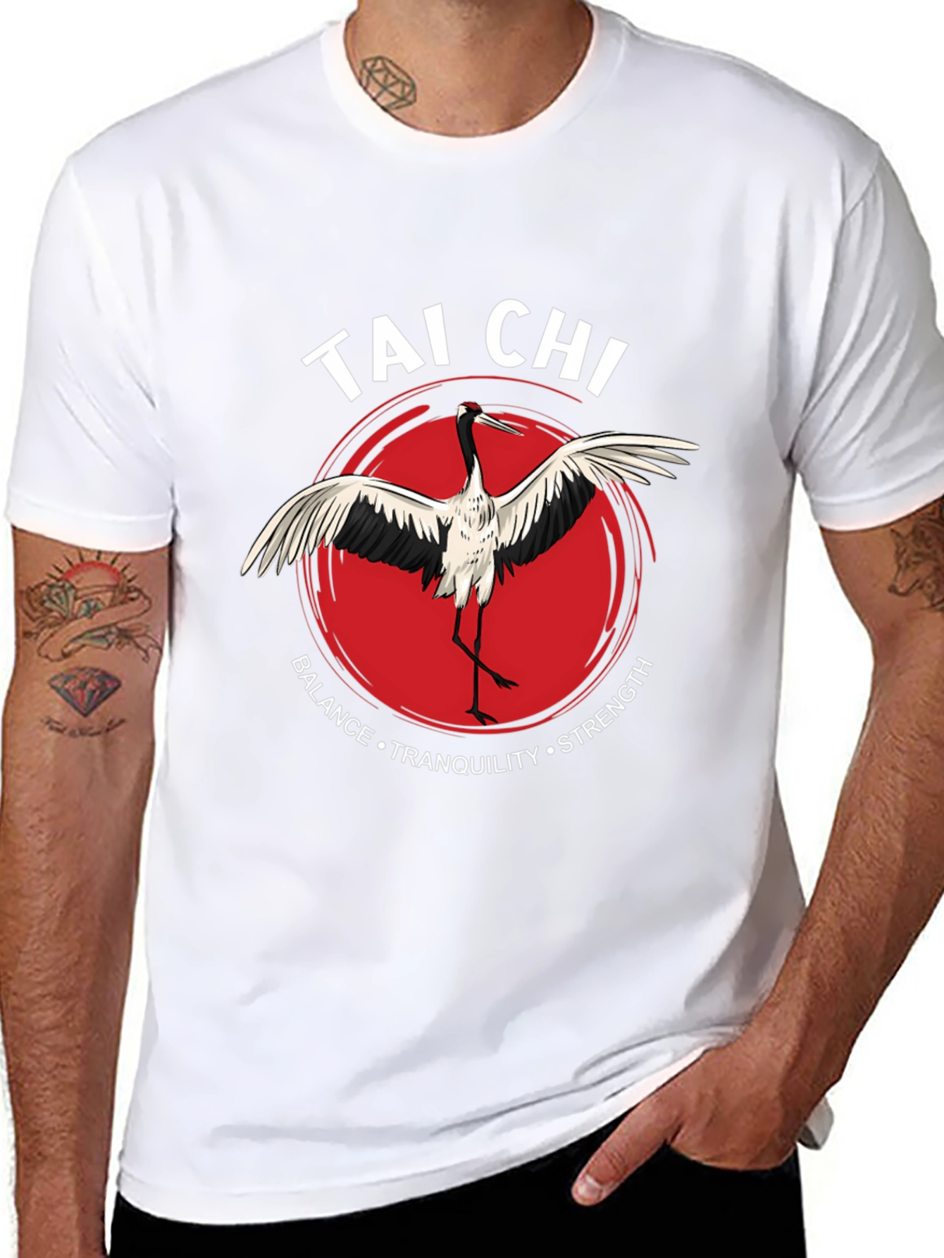 Tai Chi Crane Graphic Tee - Balance Tranquility Strength