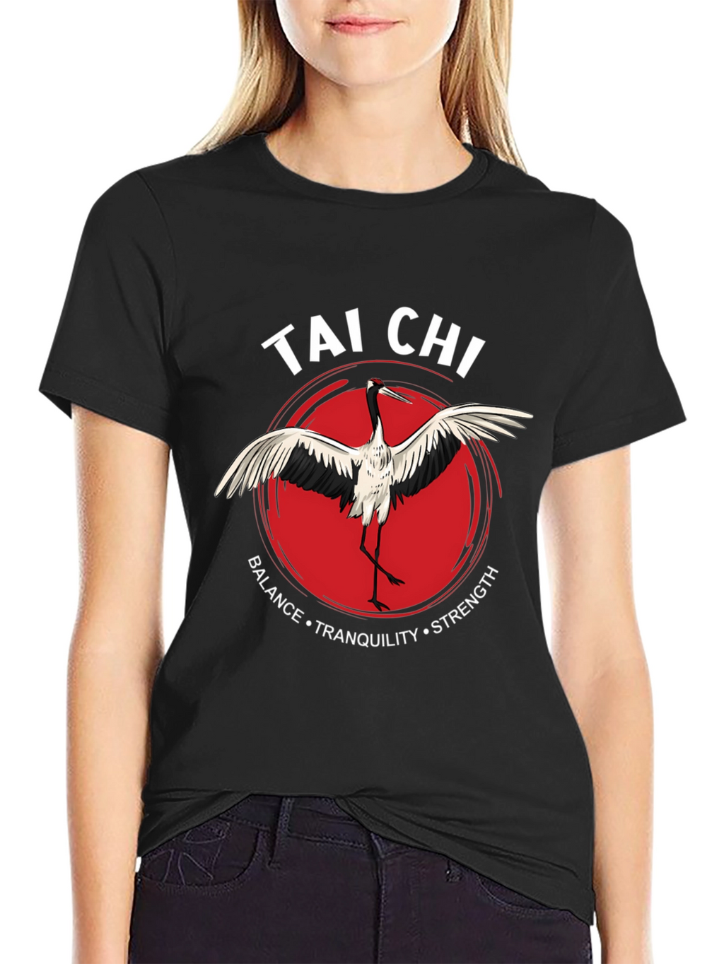 Tai Chi Crane Graphic Tee - Balance Tranquility Strength