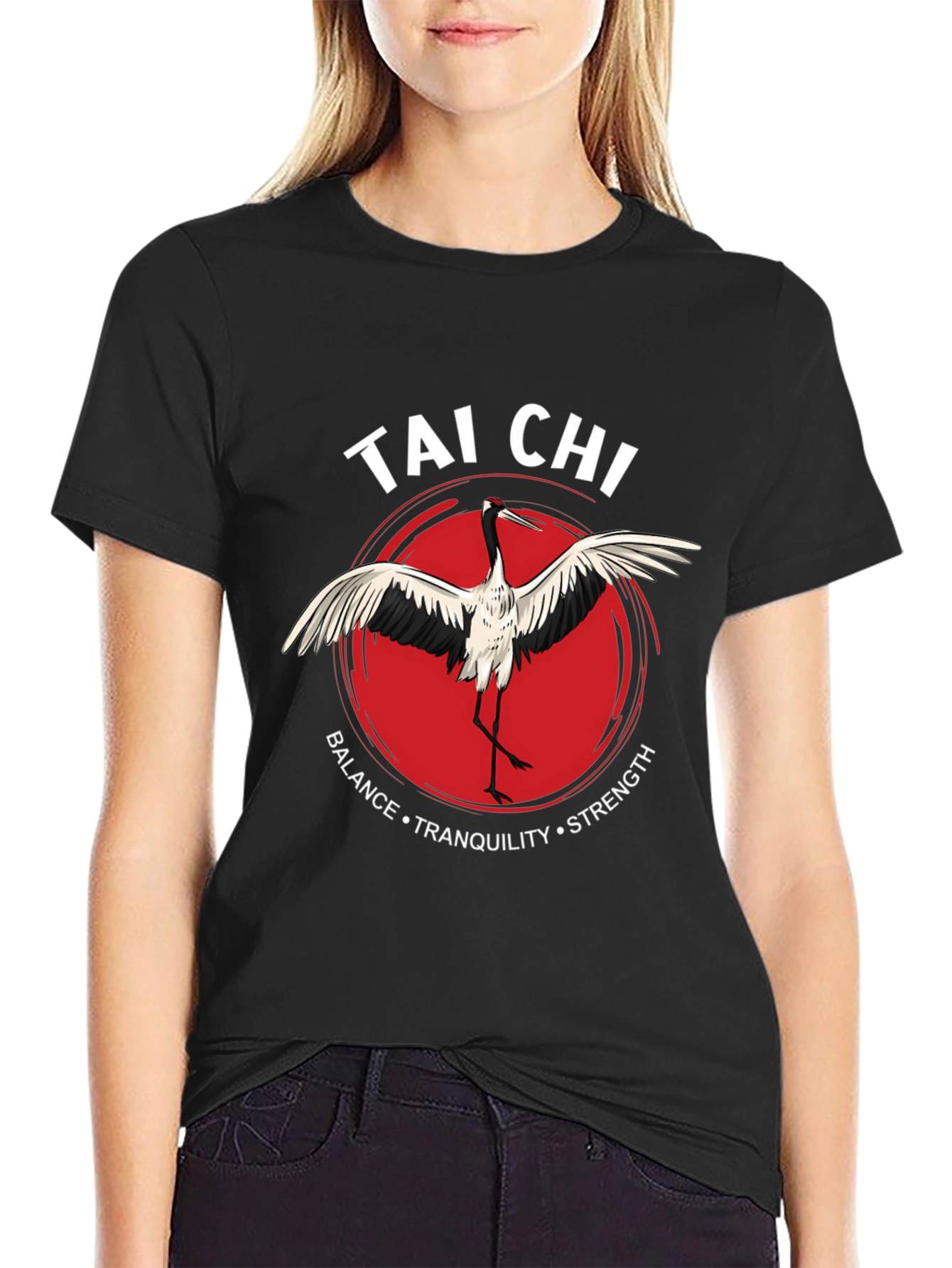 Tai Chi Crane Graphic Tee - Balance Tranquility Strength