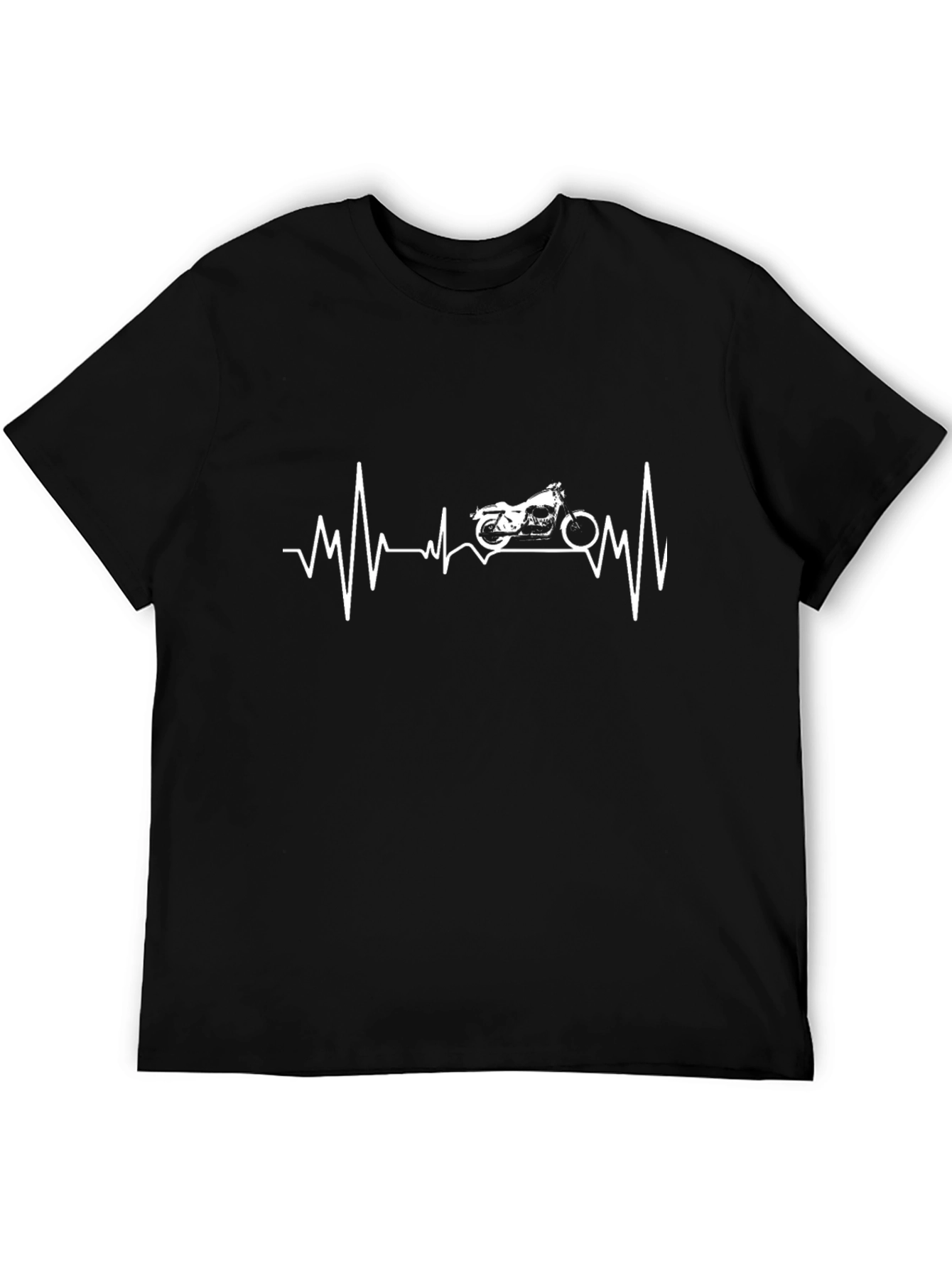 Motorcycle Heartbeat Graphic T-Shirt - Black