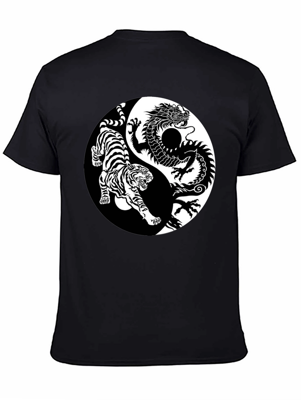 Yin Yang Dragon Tiger Graphic Tee - Black
