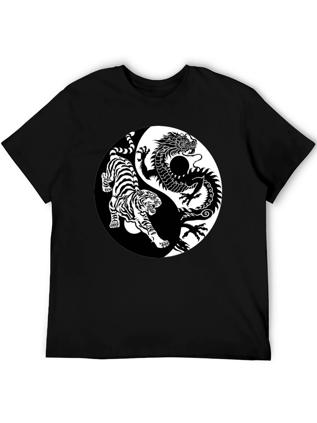 Yin Yang Dragon Tiger Graphic Tee - Black