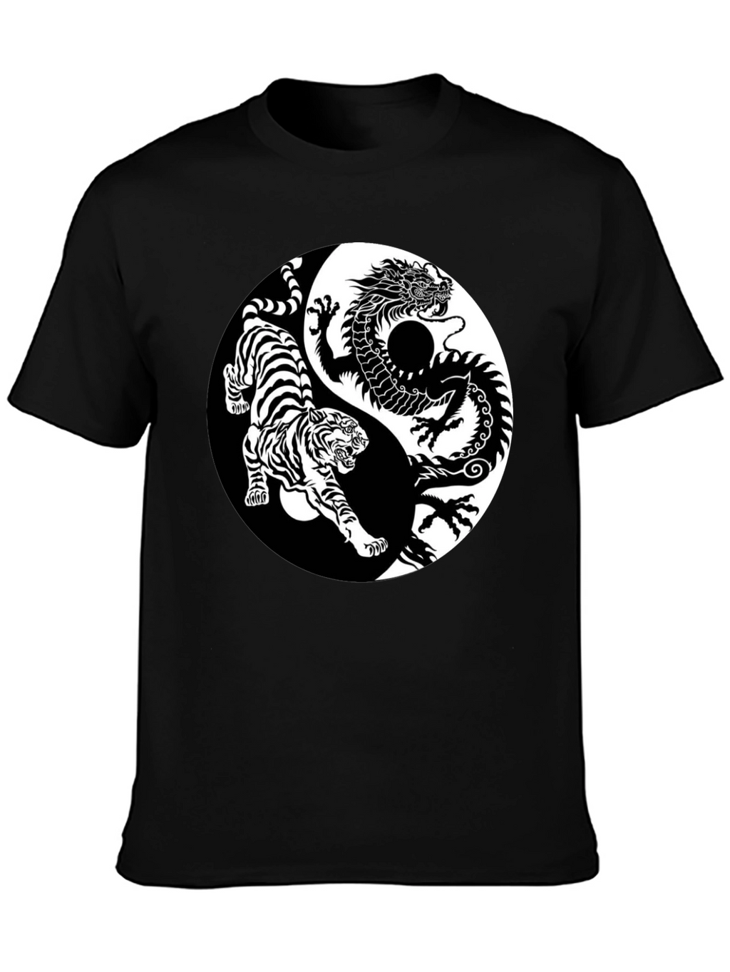 Yin Yang Dragon Tiger Graphic Tee - Black