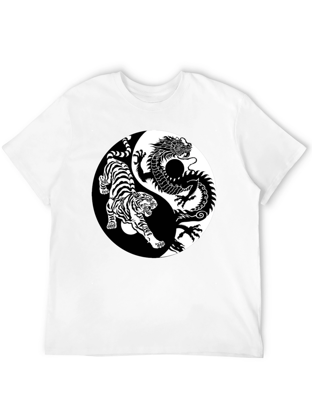 Yin Yang Dragon Tiger Graphic Tee - Black
