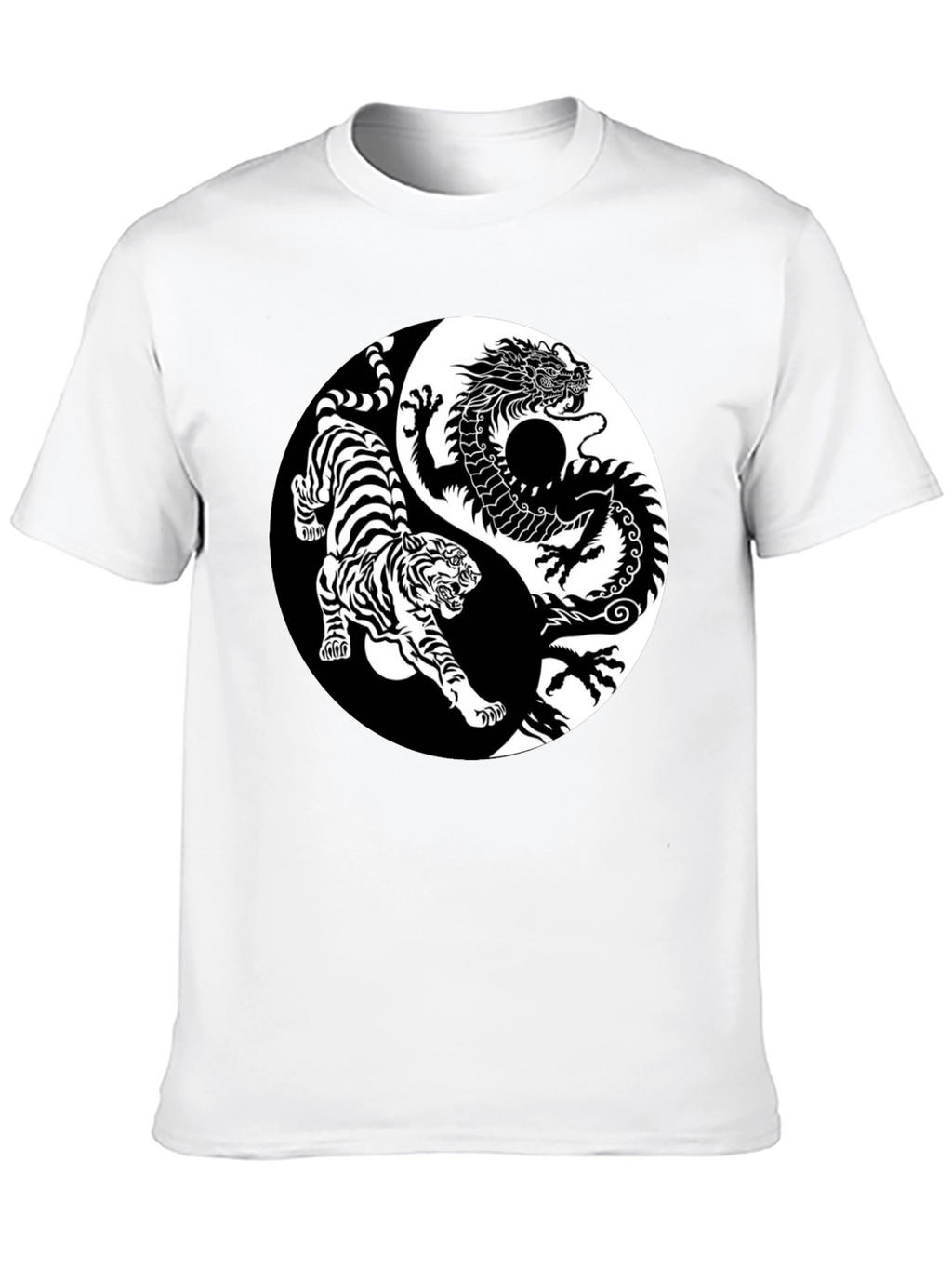 Yin Yang Dragon Tiger Graphic Tee - Black