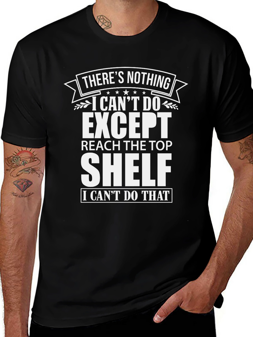 Funny Mens Graphic Tee: Top Shelf Reach