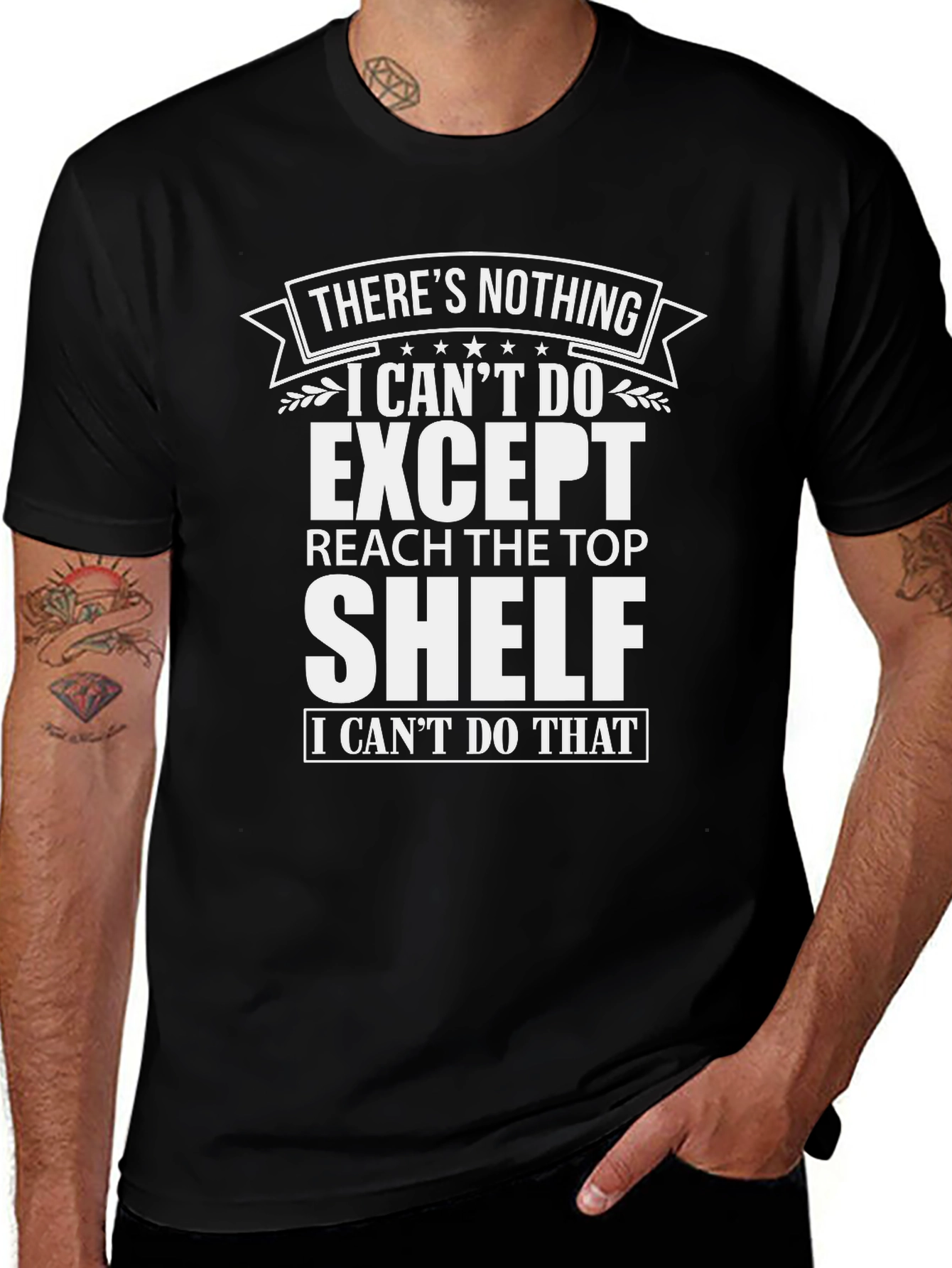 Funny Mens Graphic Tee: Top Shelf Reach