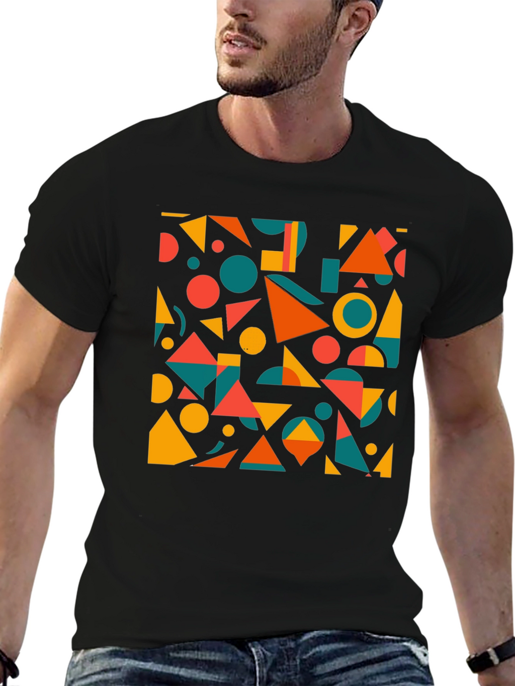 Geometric Pattern Black T-Shirt: Modern Art Tee