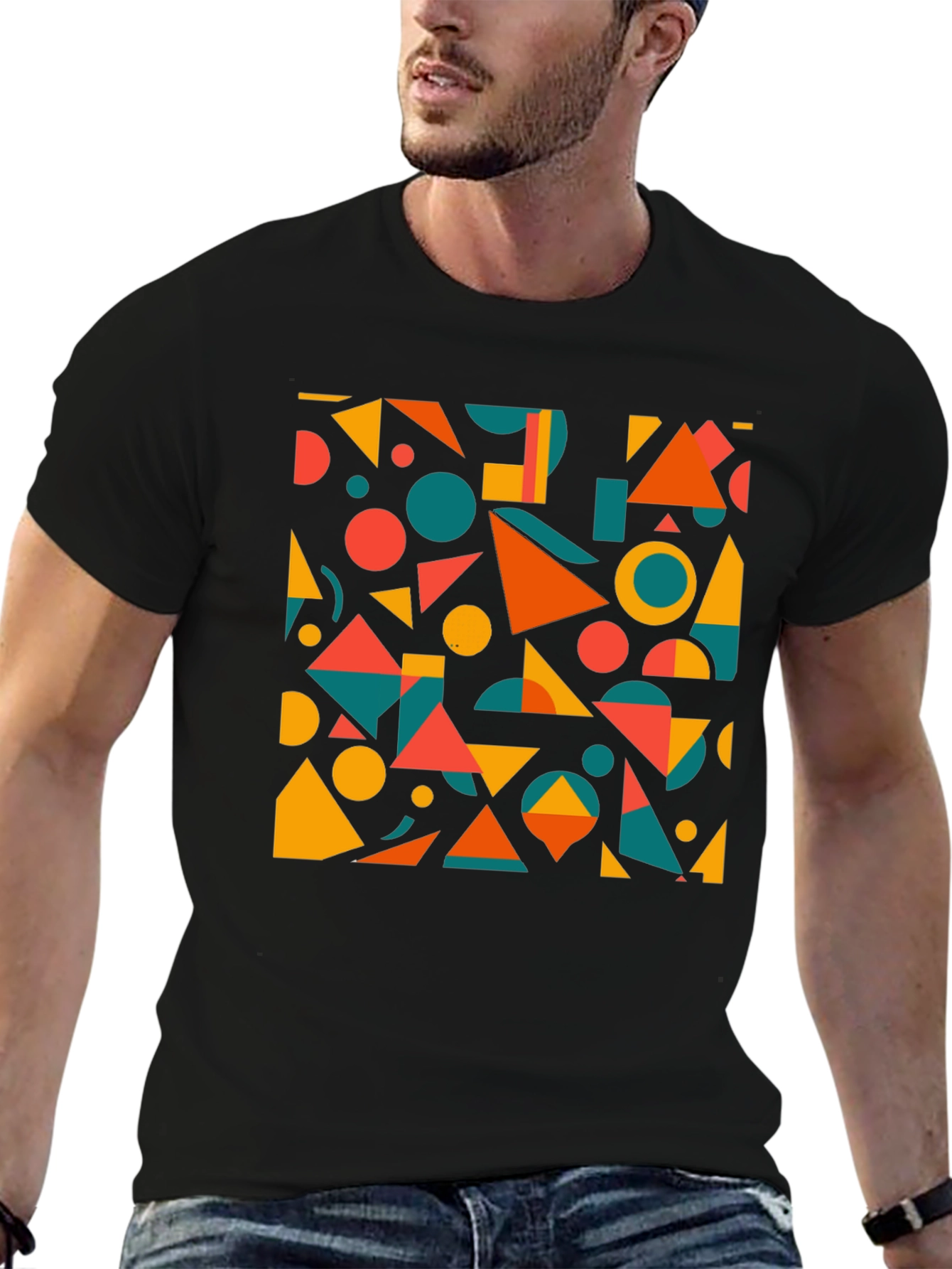 Geometric Pattern Black T-Shirt: Modern Art Tee