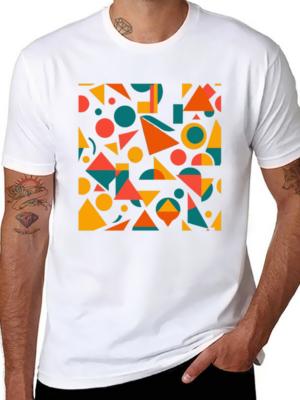 Geometric Pattern Black T-Shirt: Modern Art Tee