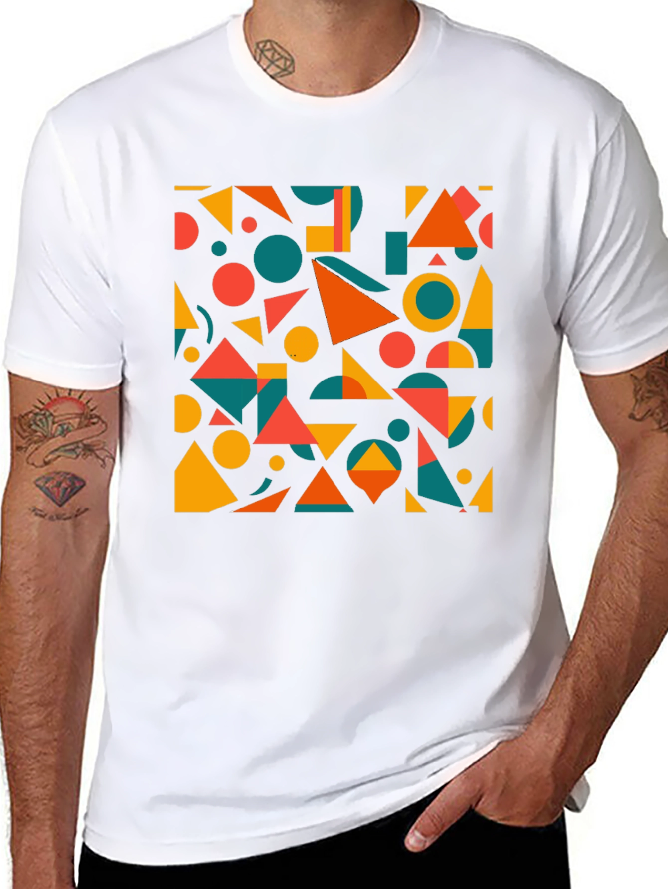 Geometric Pattern Black T-Shirt: Modern Art Tee