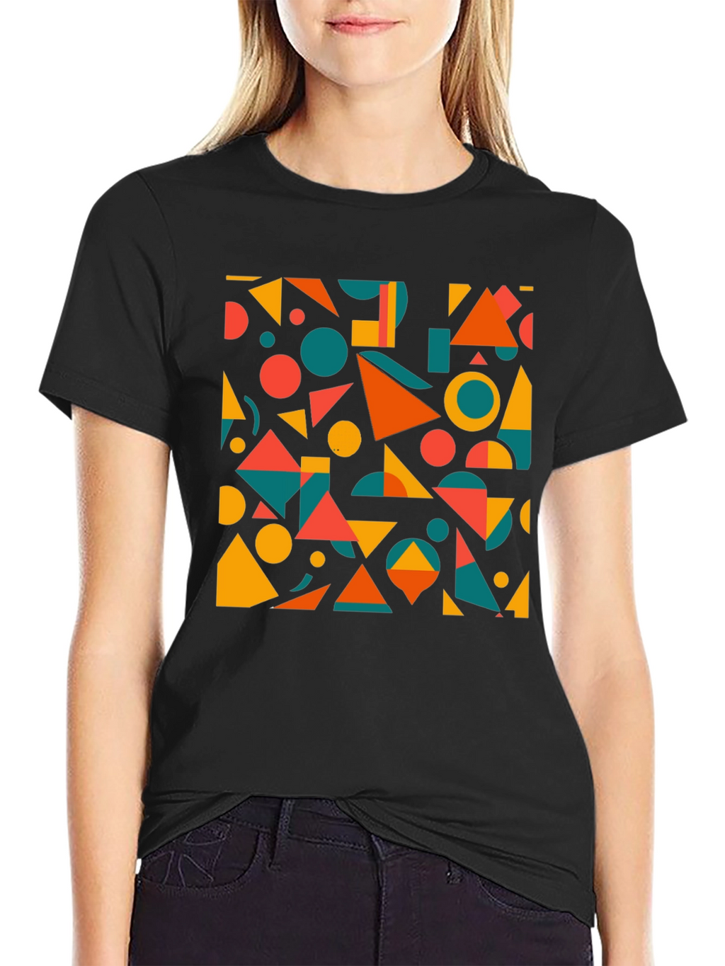 Geometric Pattern Black T-Shirt: Modern Art Tee