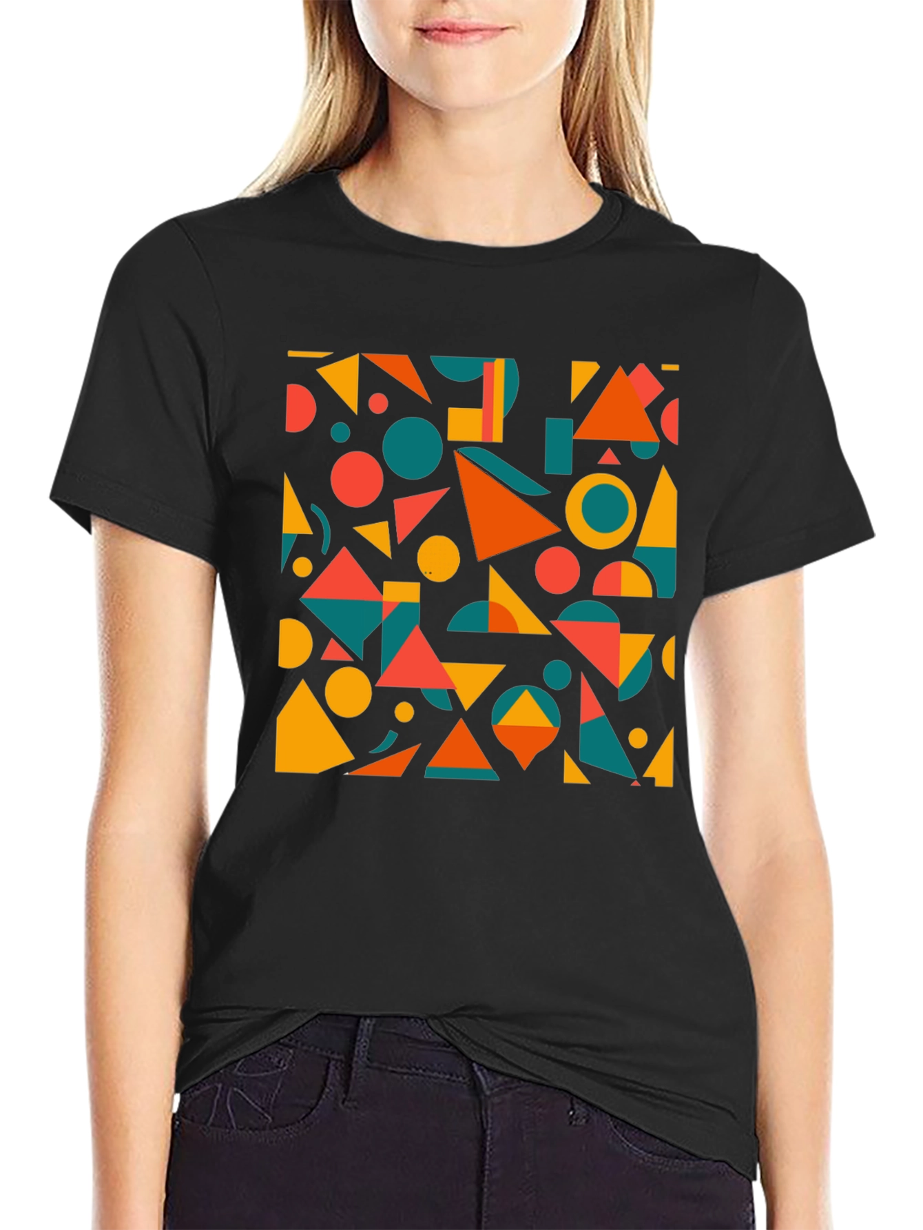 Geometric Pattern Black T-Shirt: Modern Art Tee