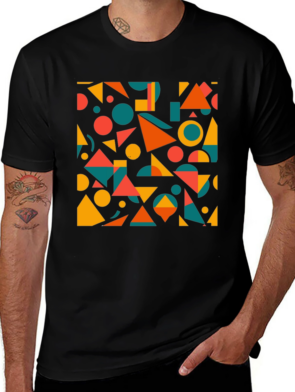 Geometric Pattern Black T-Shirt: Modern Art Tee