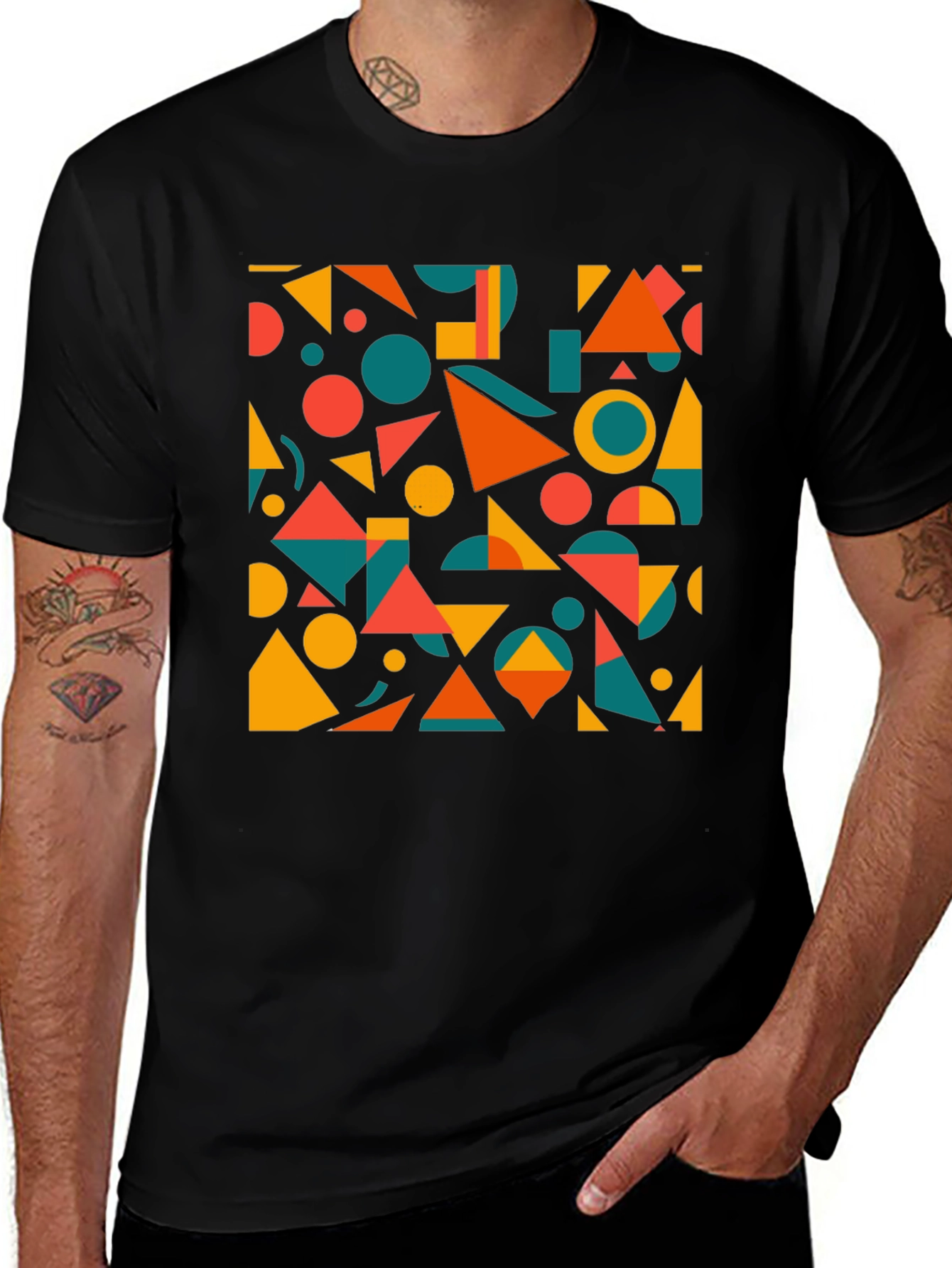 Geometric Pattern Black T-Shirt: Modern Art Tee