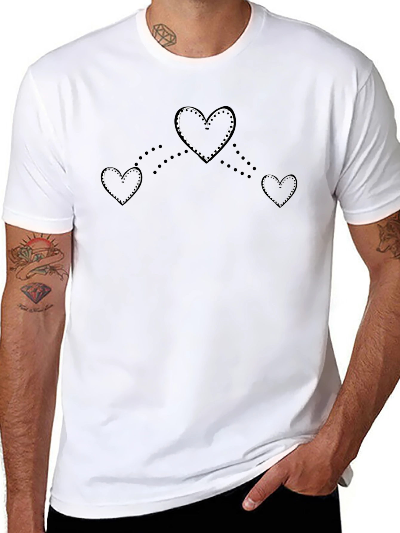 Heart Pattern Black T-Shirt