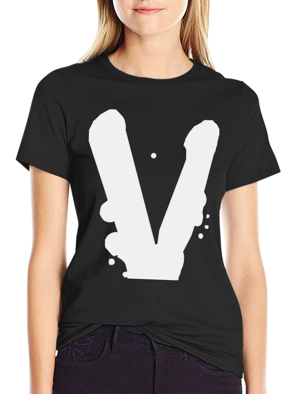 Bold V Graphic Black T-Shirt - Casual Style