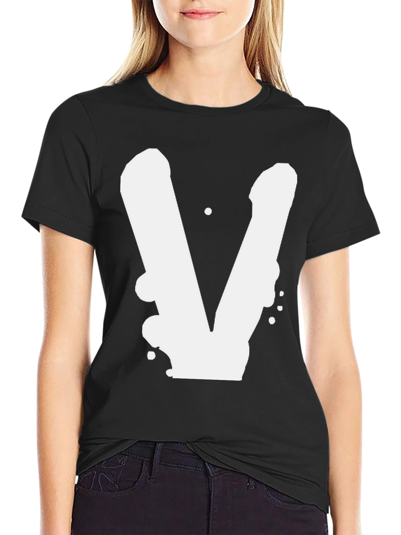 Bold V Graphic Black T-Shirt - Casual Style