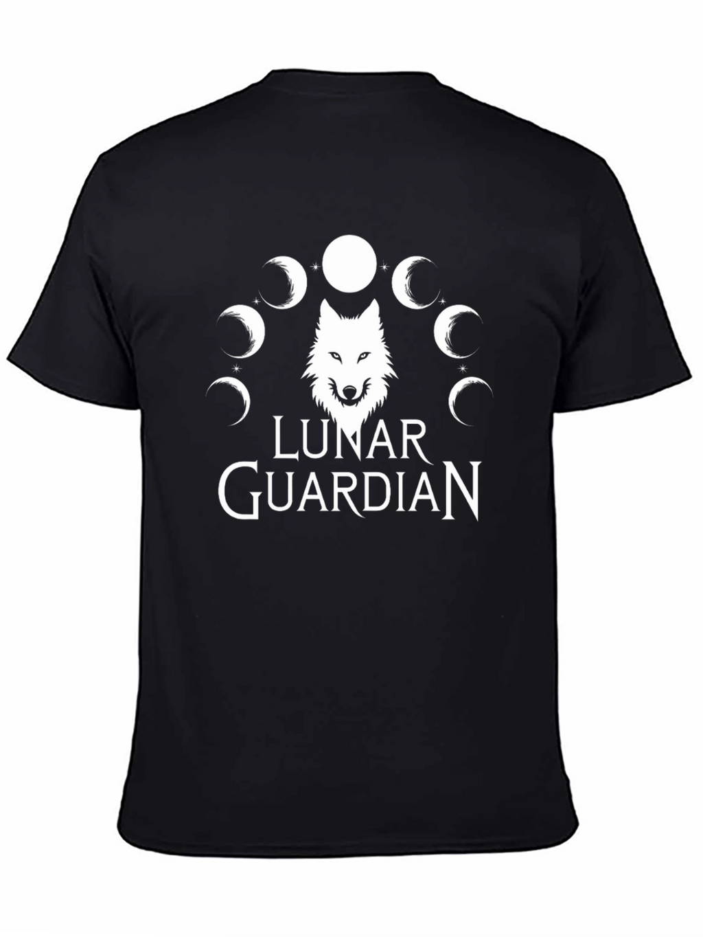 Lunar Guardian Wolf T-Shirt - Moon Phase Design