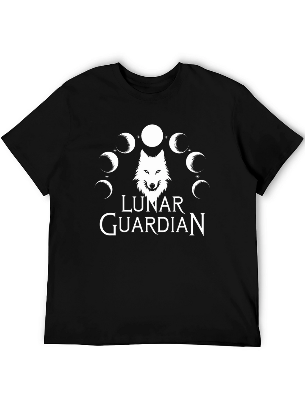 Lunar Guardian Wolf T-Shirt - Moon Phase Design