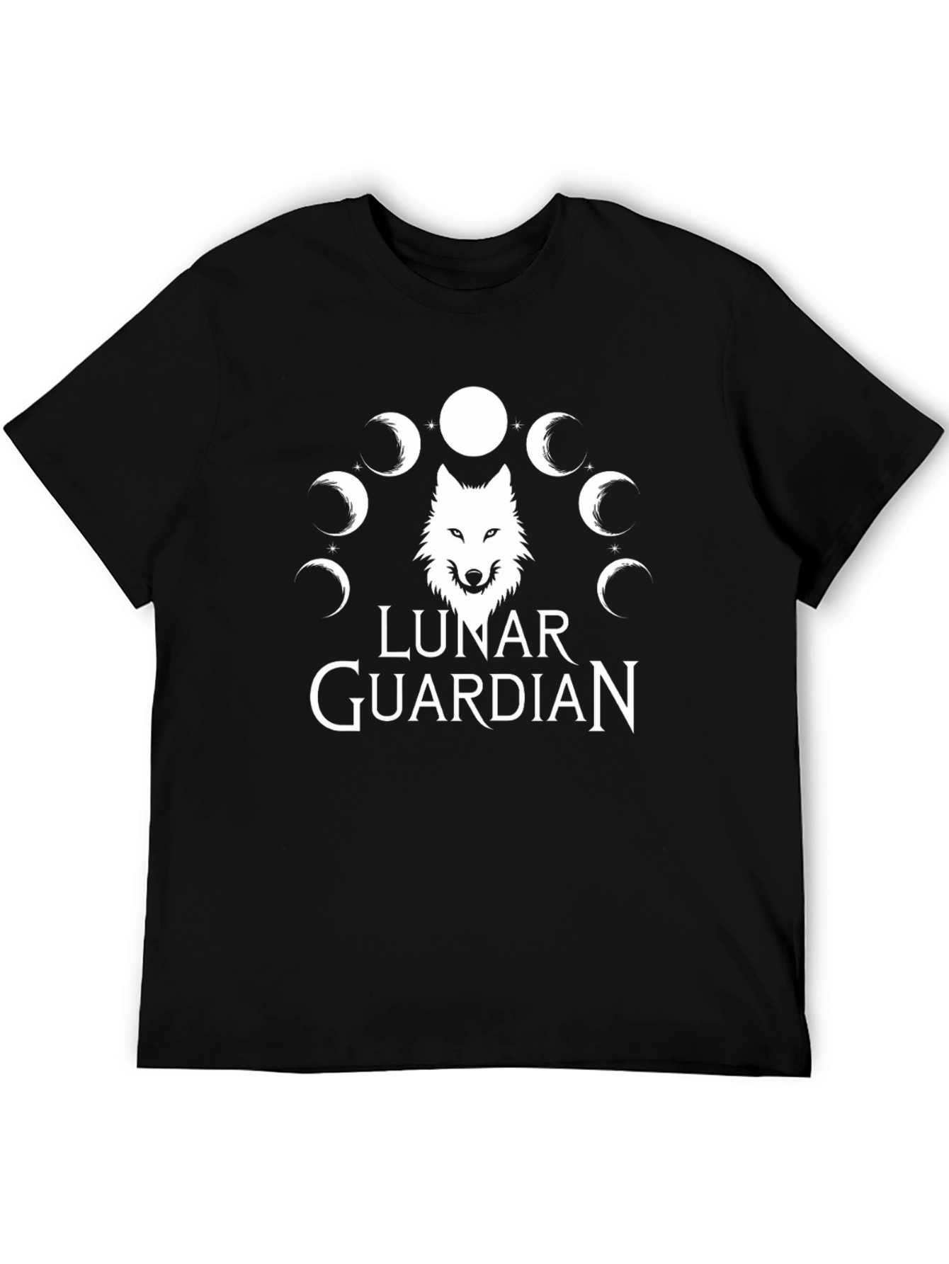 Lunar Guardian Wolf T-Shirt - Moon Phase Design