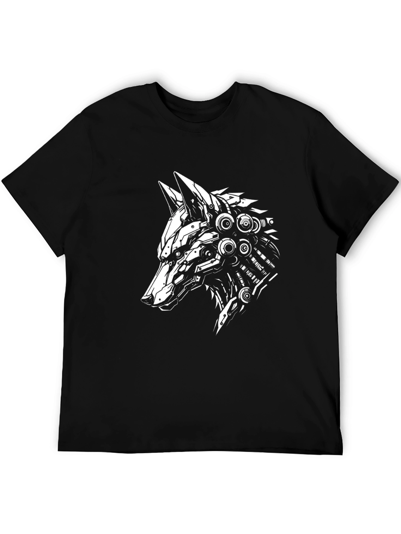 Cyberpunk Wolf Graphic Tee - Black Cotton T-Shirt