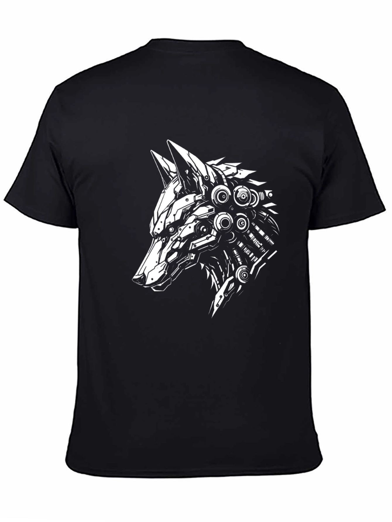 Cyberpunk Wolf Graphic Tee - Black Cotton T-Shirt