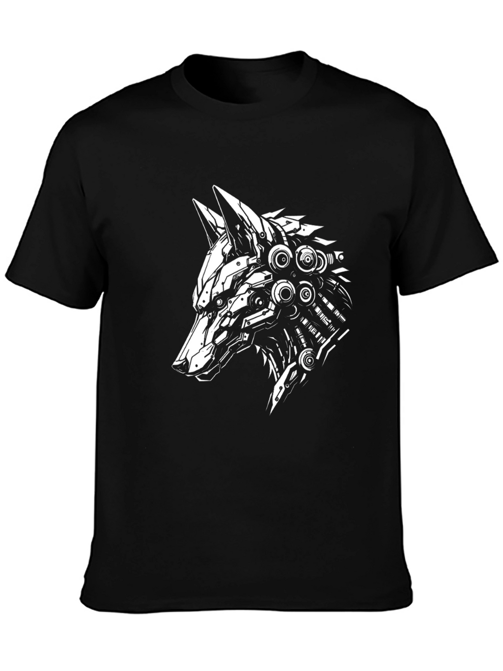Cyberpunk Wolf Graphic Tee - Black Cotton T-Shirt