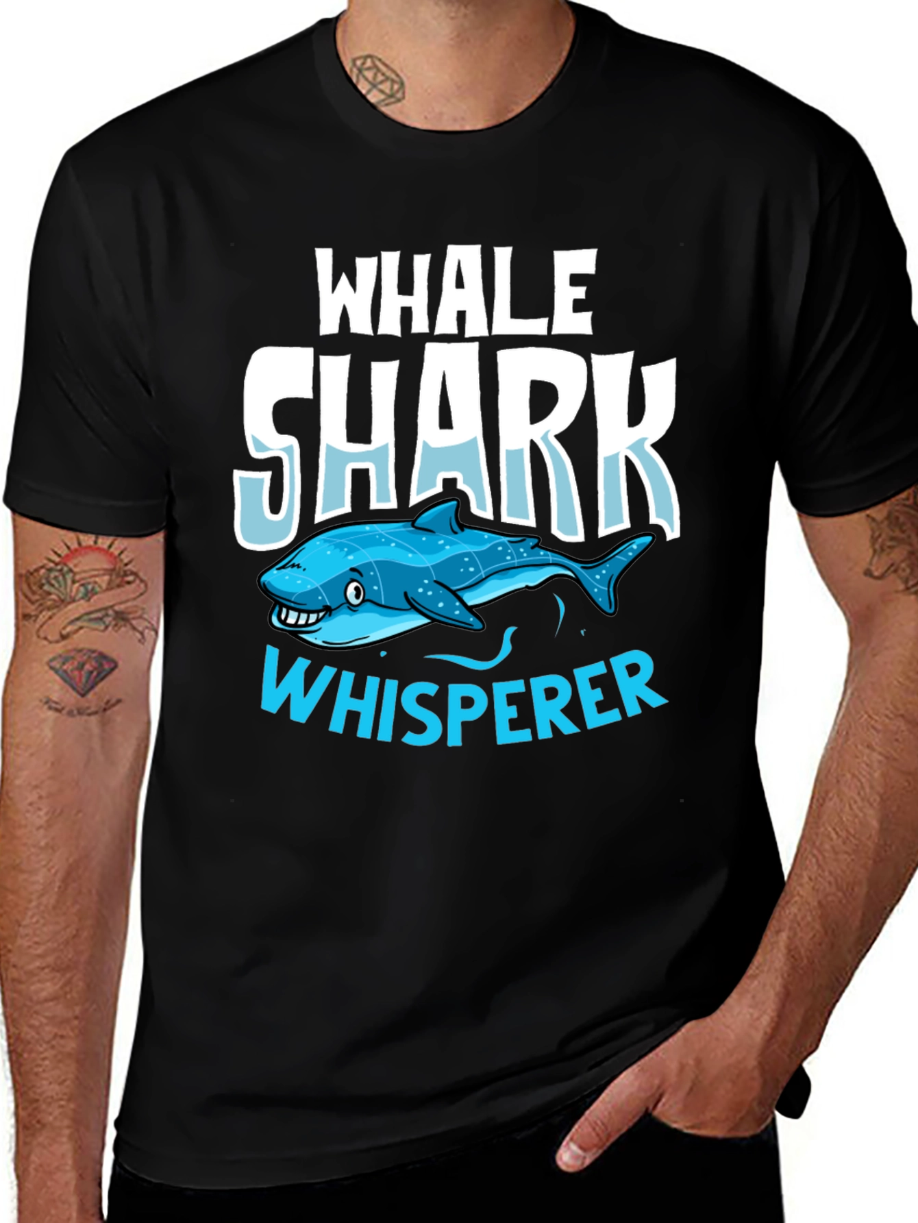 Whale Shark Whisperer Graphic Tee - Black Cotton T-Shirt