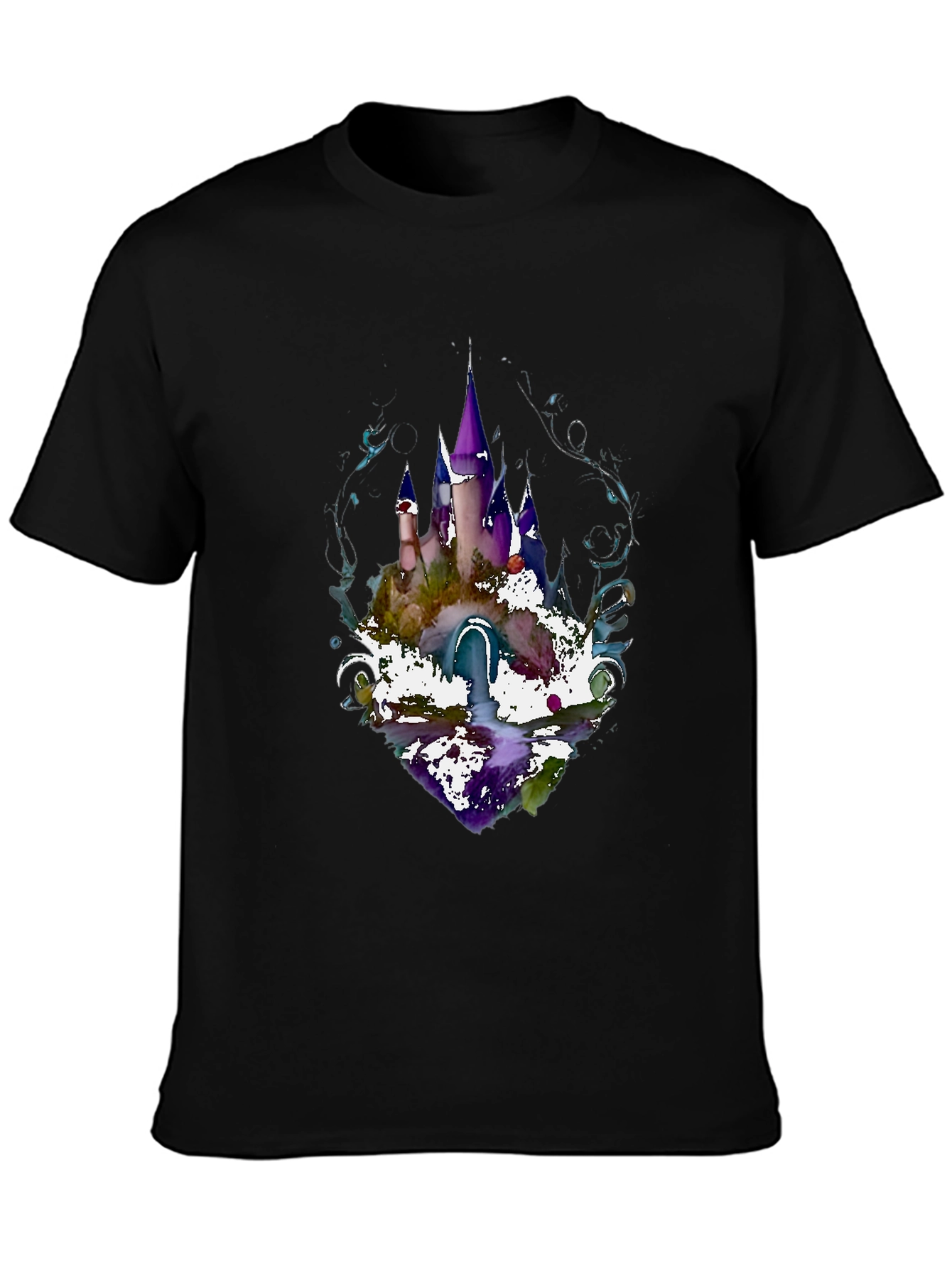 Watercolor Castle Graphic Tee - Mens Black Shirt