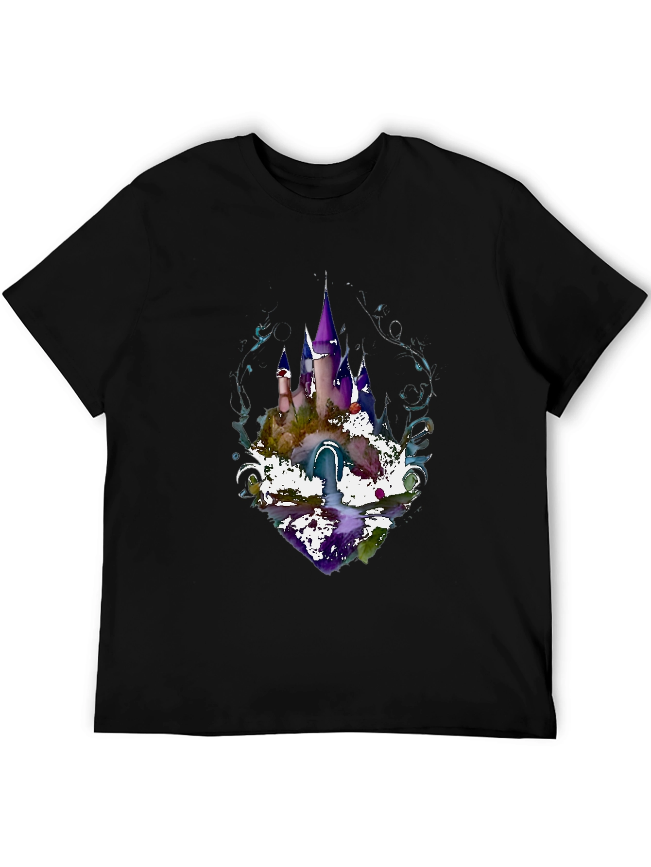 Watercolor Castle Graphic Tee - Mens Black Shirt