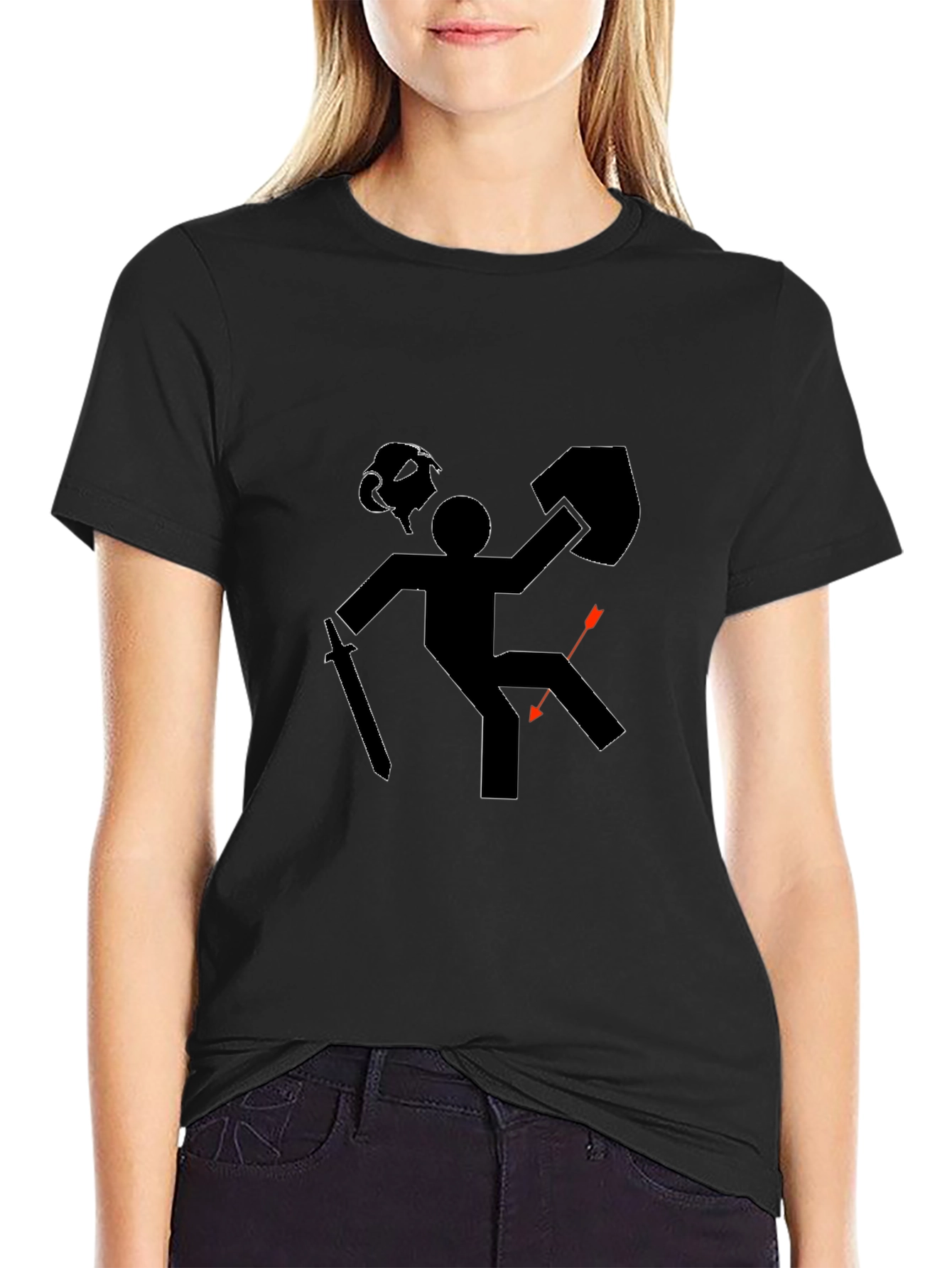 Humorous RPG Gamer Black T-Shirt - Warrior Down!