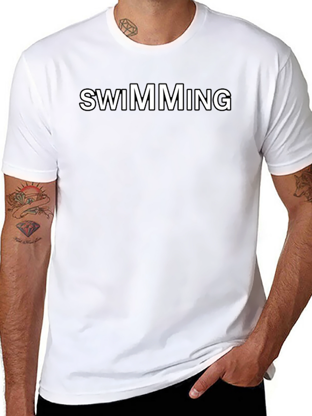 Swimming Graphic Tee - Black Cotton Blend Shirt