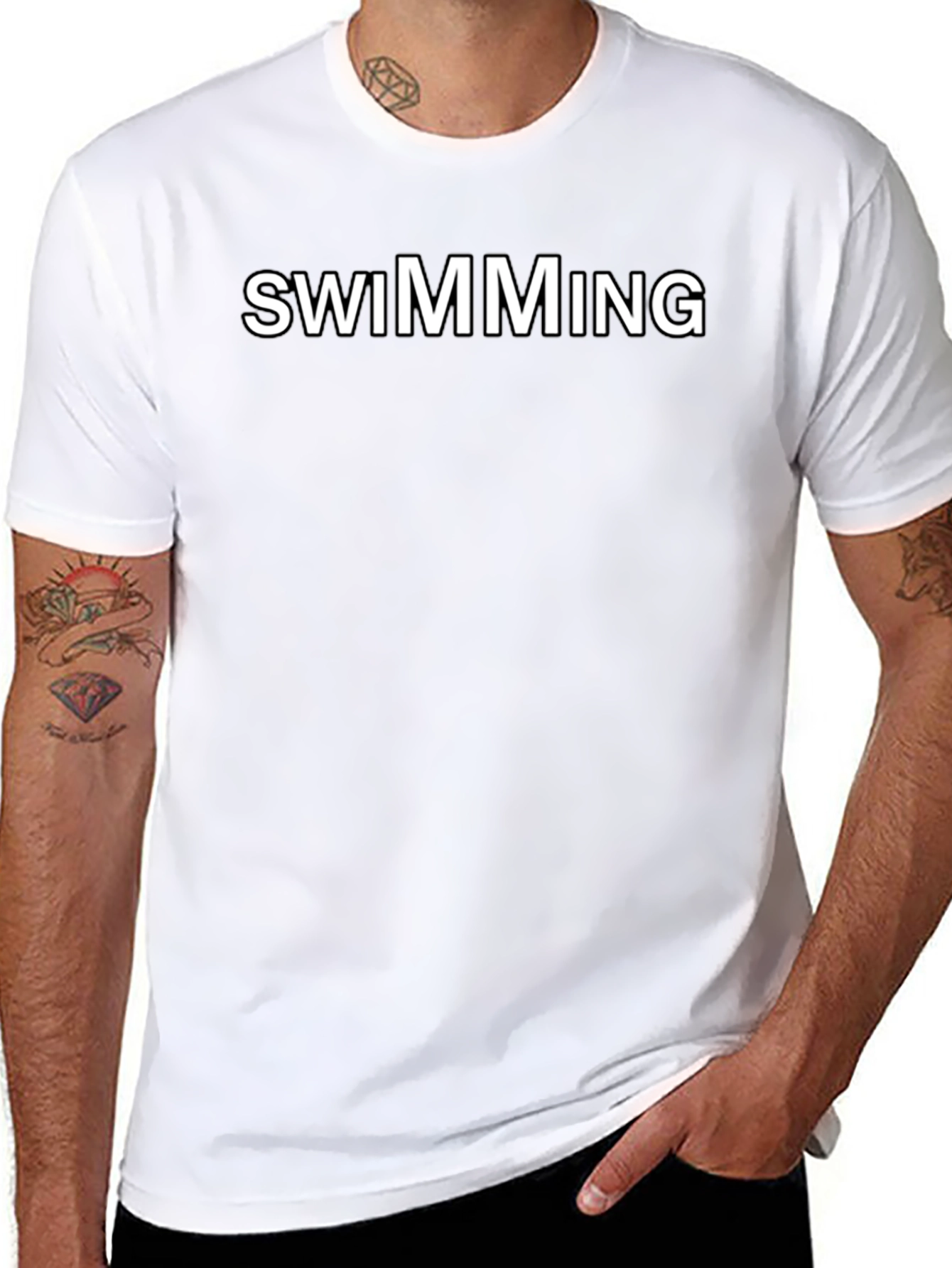 Swimming Graphic Tee - Black Cotton Blend Shirt