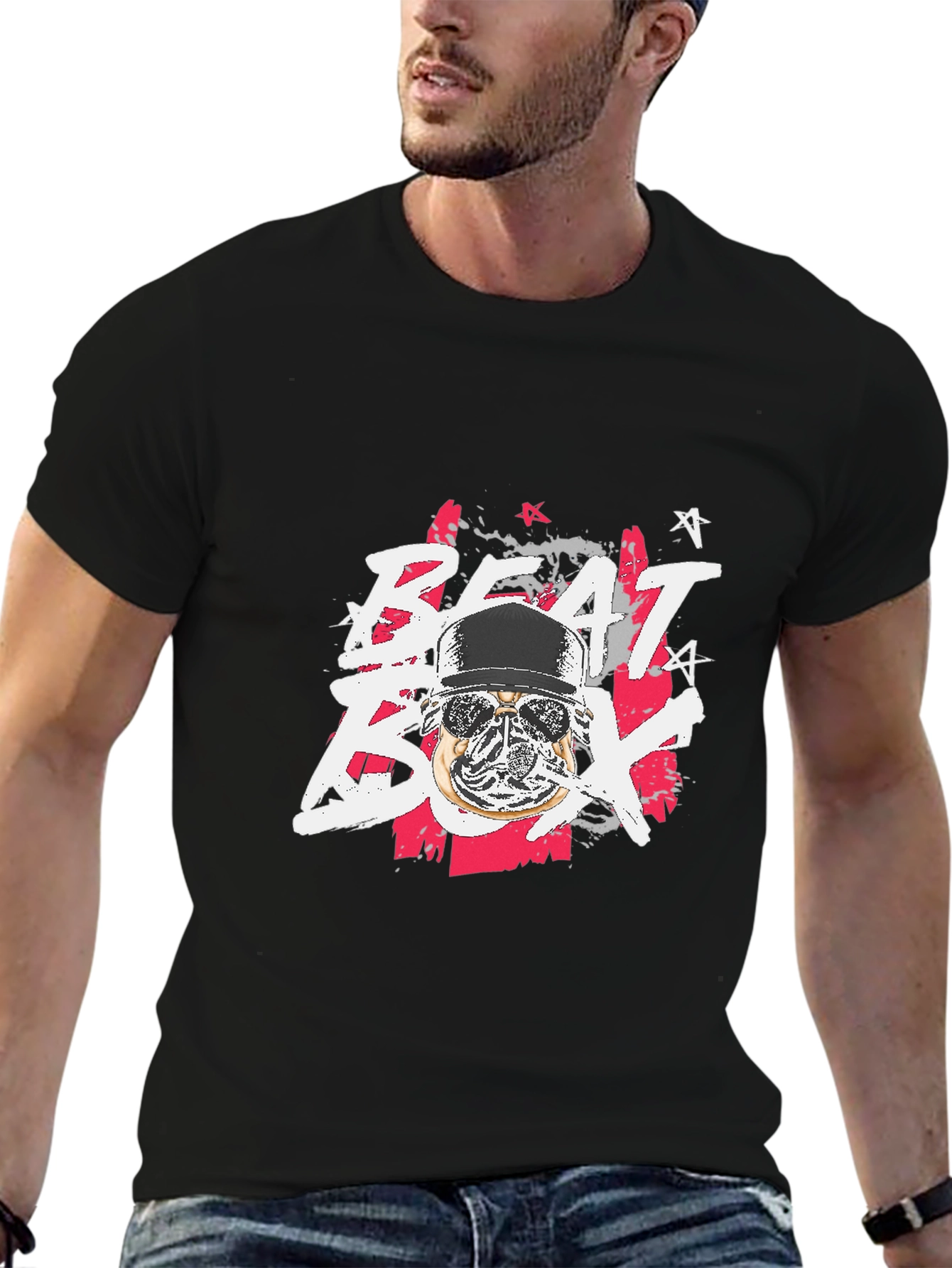 Beat Box Graphic Print Black T-Shirt