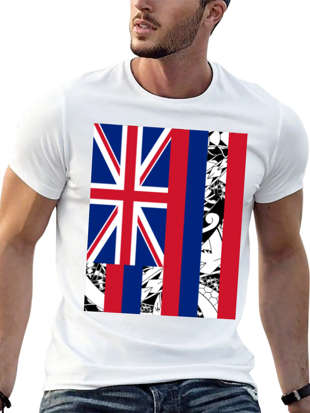 Hawaii Flag Graphic Tee - Mens Black T-Shirt