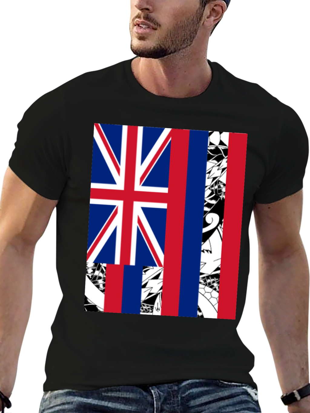 Hawaii Flag Graphic Tee - Mens Black T-Shirt