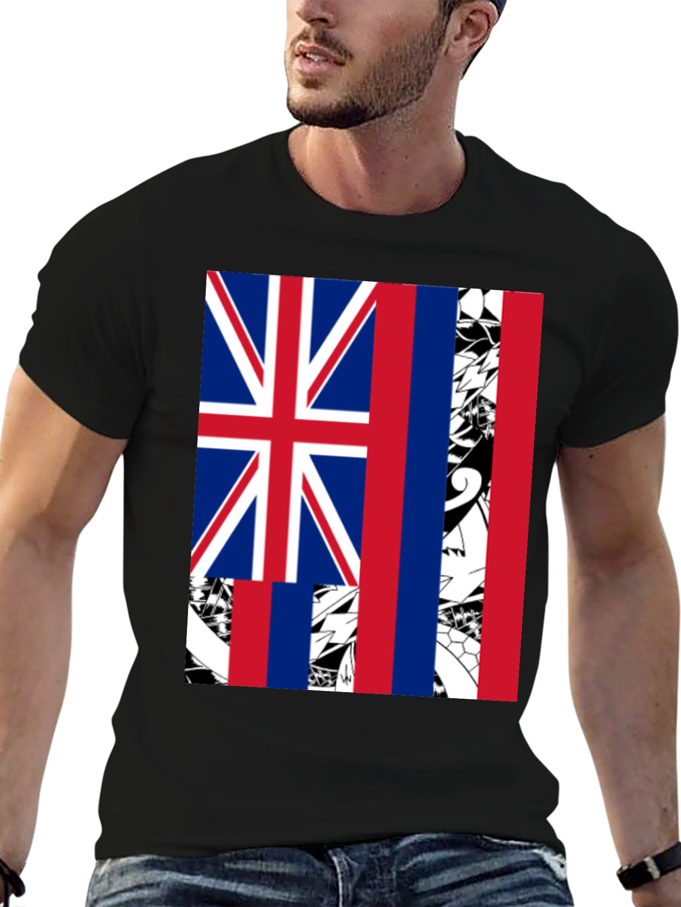 Hawaii Flag Graphic Tee - Mens Black T-Shirt