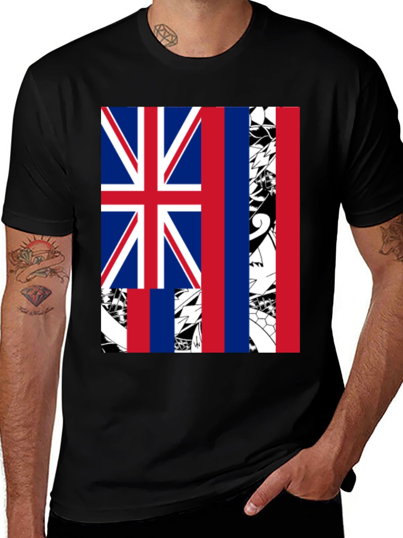 Hawaii Flag Graphic Tee - Mens Black T-Shirt