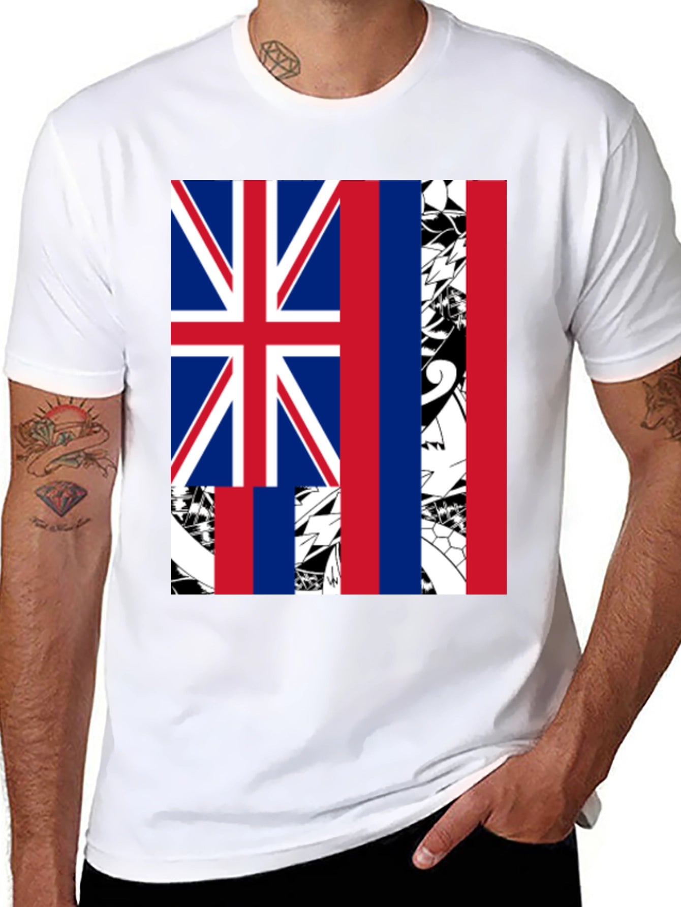Hawaii Flag Graphic Tee - Mens Black T-Shirt