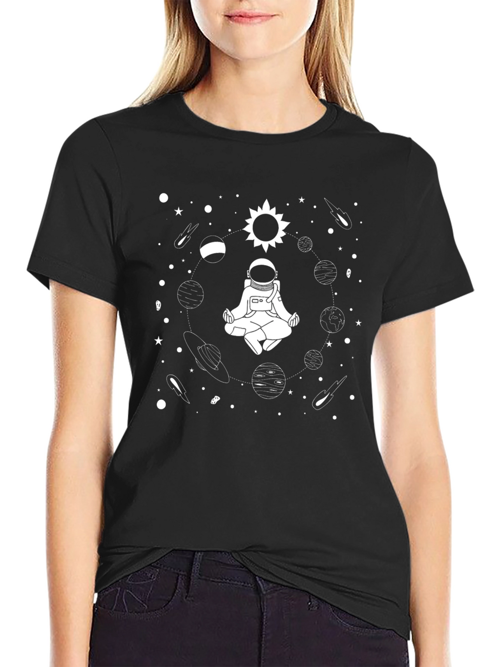 Astronaut Meditation Graphic T-Shirt - Black
