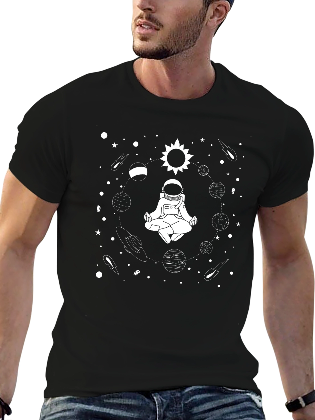 Astronaut Meditation Graphic T-Shirt - Black