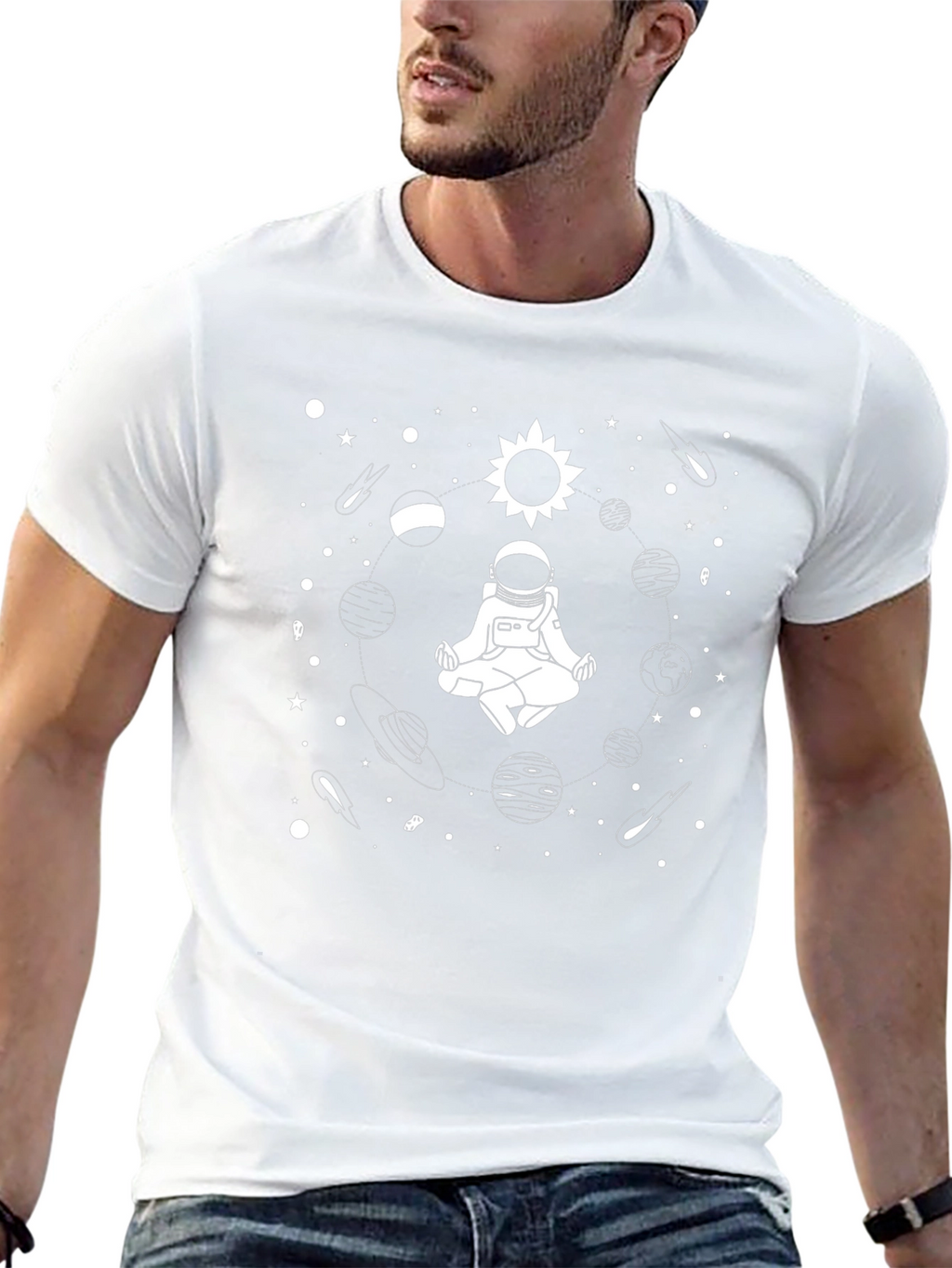 Astronaut Meditation Graphic T-Shirt - Black