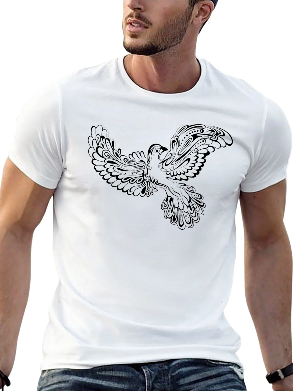 Black T-Shirt with Dove Graphic