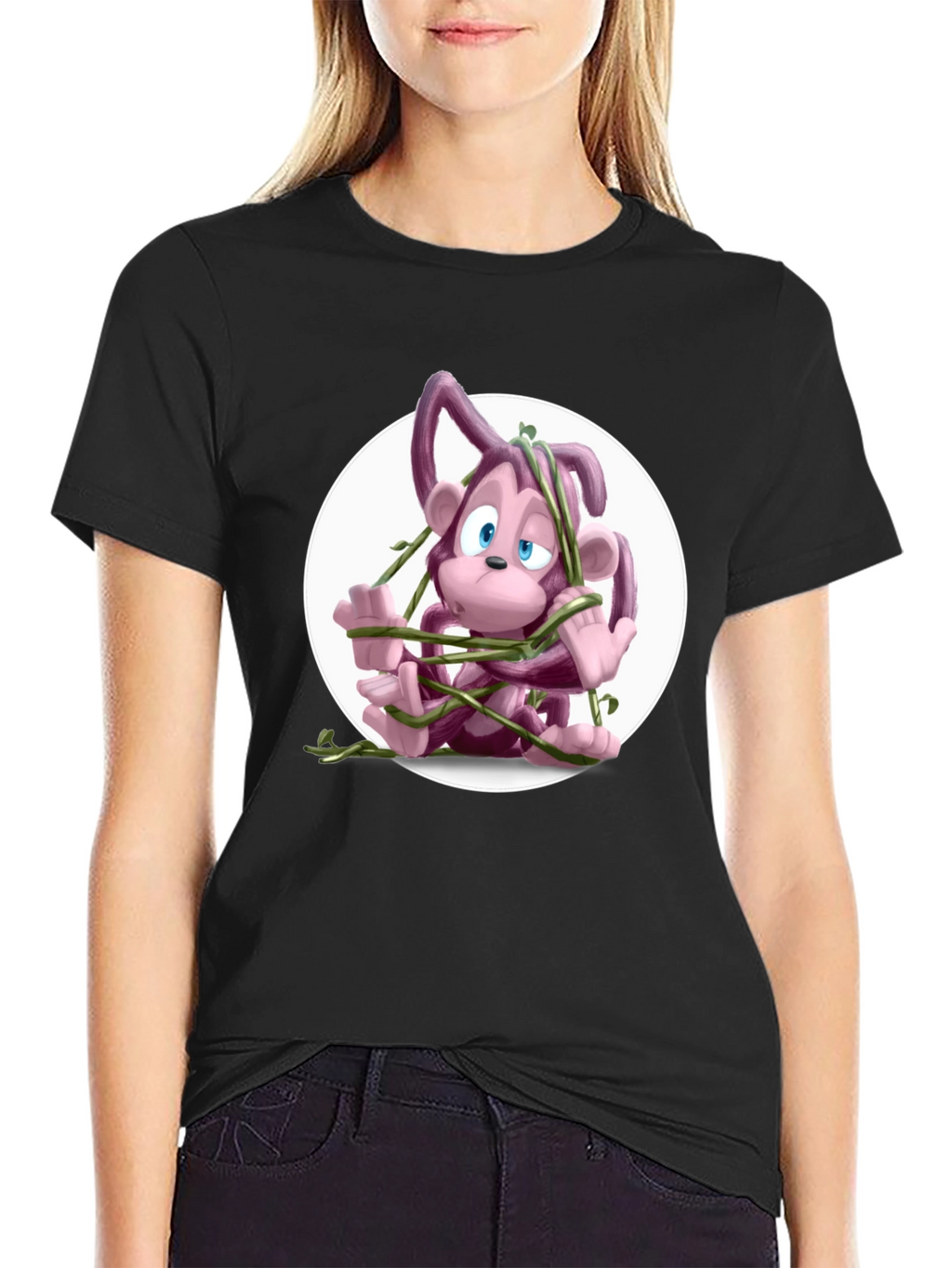 Cartoon Monkey Vines Graphic Tee - Casual Cool