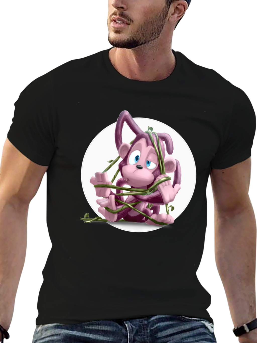 Cartoon Monkey Vines Graphic Tee - Casual Cool